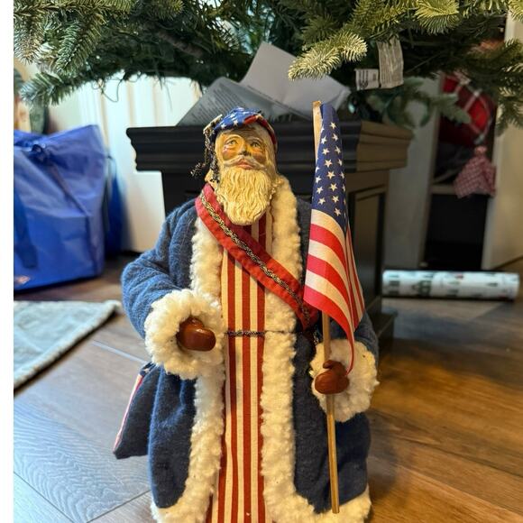 Vtg Lynn Haney Americana Patriotic Santa Claus Christmas Tree Topper 12" USA - Picture 10 of 13
